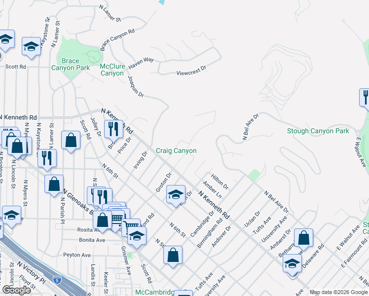 map of restaurants, bars, coffee shops, grocery stores, and more near 900 Groton Drive in Burbank