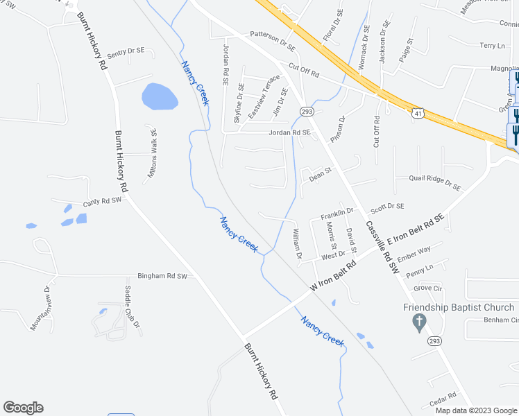 map of restaurants, bars, coffee shops, grocery stores, and more near 51 William Drive in Cartersville