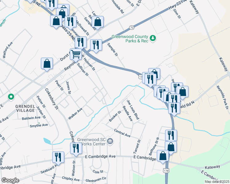 map of restaurants, bars, coffee shops, grocery stores, and more near 200 Holman Street in Greenwood