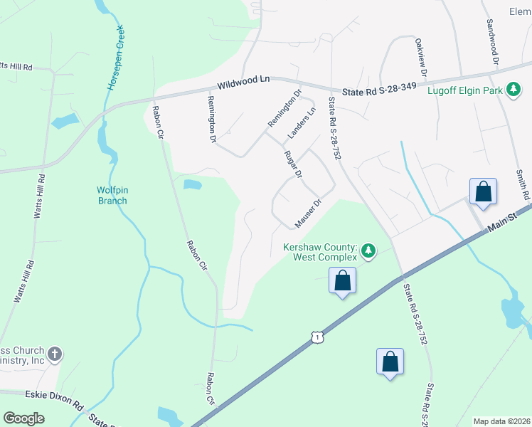 map of restaurants, bars, coffee shops, grocery stores, and more near 22 Mauser Drive in Lugoff