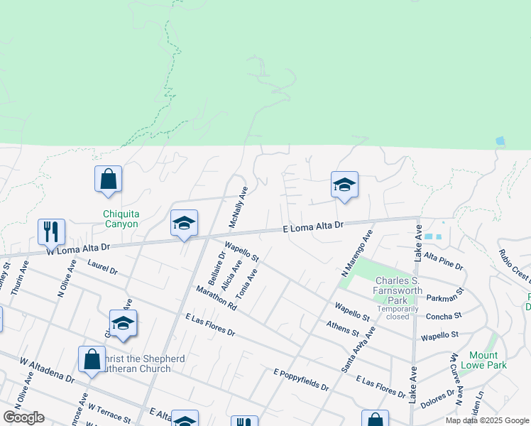map of restaurants, bars, coffee shops, grocery stores, and more near 163 East Loma Alta Drive in Altadena