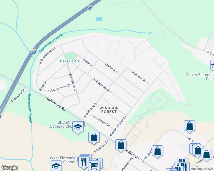 map of restaurants, bars, coffee shops, grocery stores, and more near 2545 West Edgefield Road in Florence