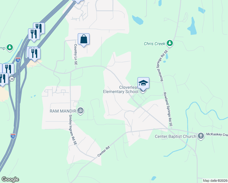 map of restaurants, bars, coffee shops, grocery stores, and more near 28 Earle Drive SE in Cartersville