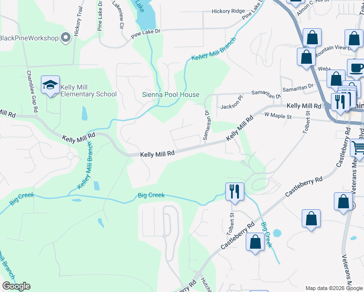 map of restaurants, bars, coffee shops, grocery stores, and more near 105 Pine Forest Drive in Cumming