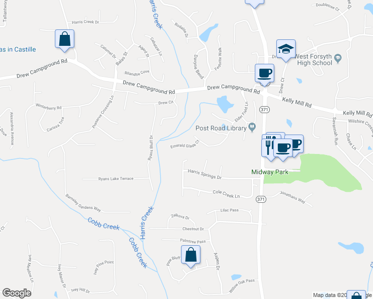 map of restaurants, bars, coffee shops, grocery stores, and more near 3965 Emerald Glade Court in Cumming