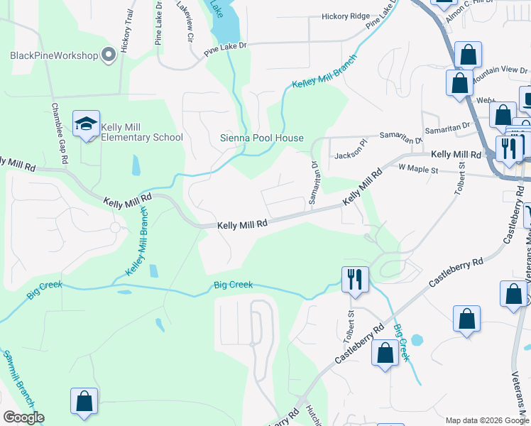 map of restaurants, bars, coffee shops, grocery stores, and more near 204 Pine Forest Drive in Cumming