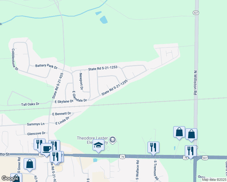 map of restaurants, bars, coffee shops, grocery stores, and more near 3616 State Road S-21-1255 in Florence