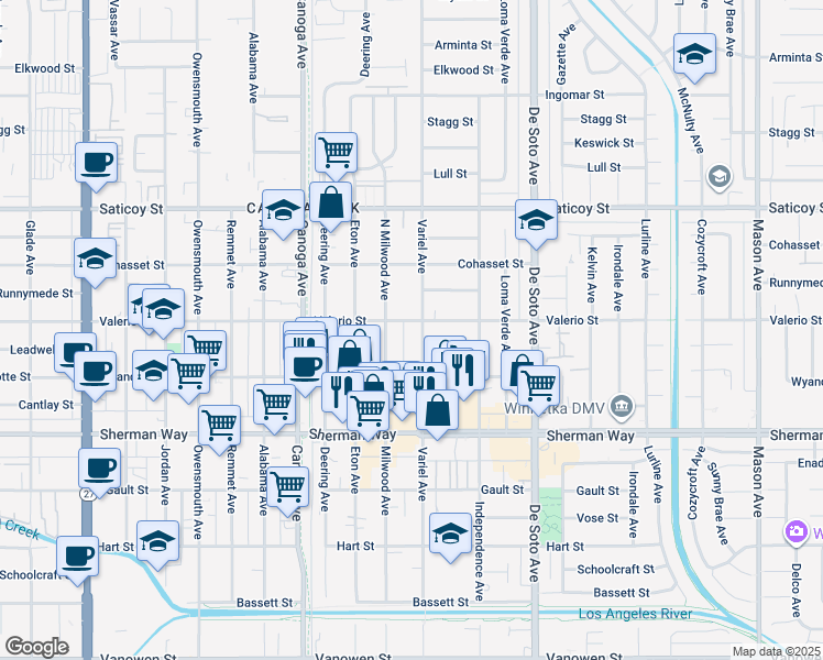 map of restaurants, bars, coffee shops, grocery stores, and more near 7 Valerio Street in Los Angeles