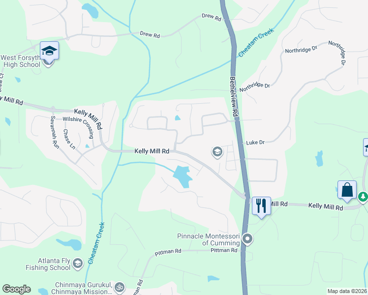 map of restaurants, bars, coffee shops, grocery stores, and more near 4445 Crossland Drive in Cumming