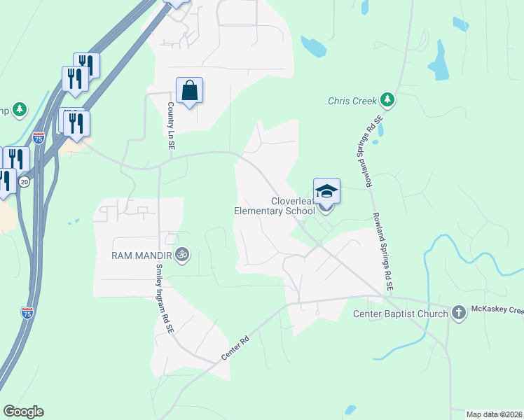 map of restaurants, bars, coffee shops, grocery stores, and more near 28 Earle Drive SE in Cartersville