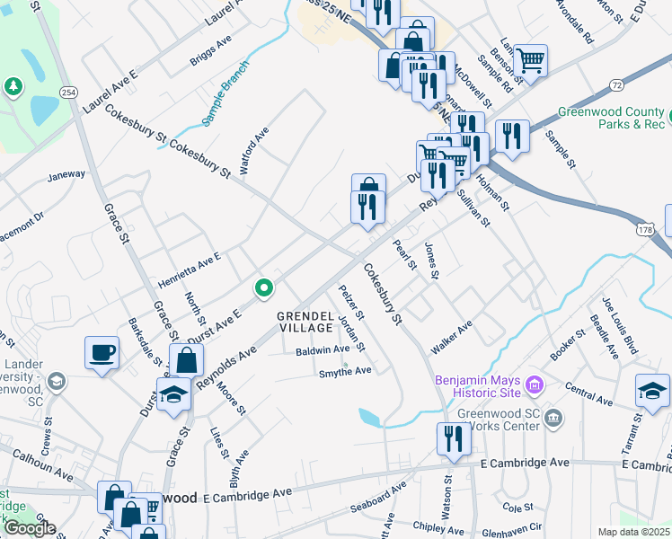 map of restaurants, bars, coffee shops, grocery stores, and more near 921 Reynolds Avenue in Greenwood