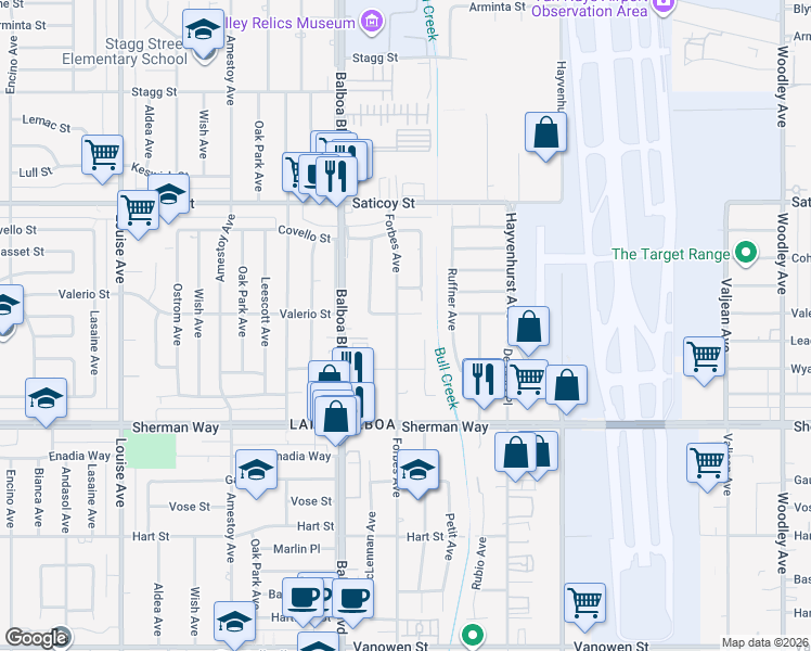 map of restaurants, bars, coffee shops, grocery stores, and more near 7350 Forbes Avenue in Los Angeles