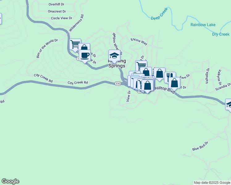 map of restaurants, bars, coffee shops, grocery stores, and more near 2701 Cannon Way in Running Springs