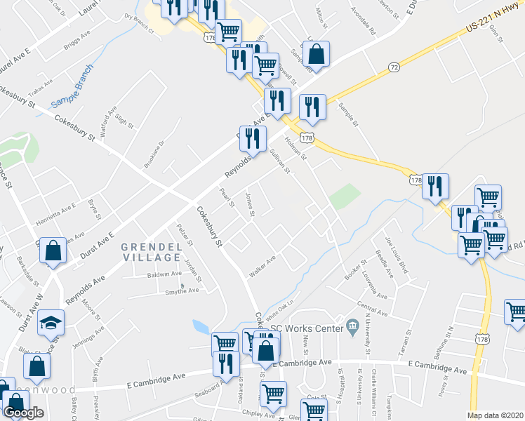 map of restaurants, bars, coffee shops, grocery stores, and more near 109 Addison Avenue in Greenwood