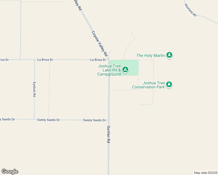 map of restaurants, bars, coffee shops, grocery stores, and more near 2740 Sunfair Road in Joshua Tree