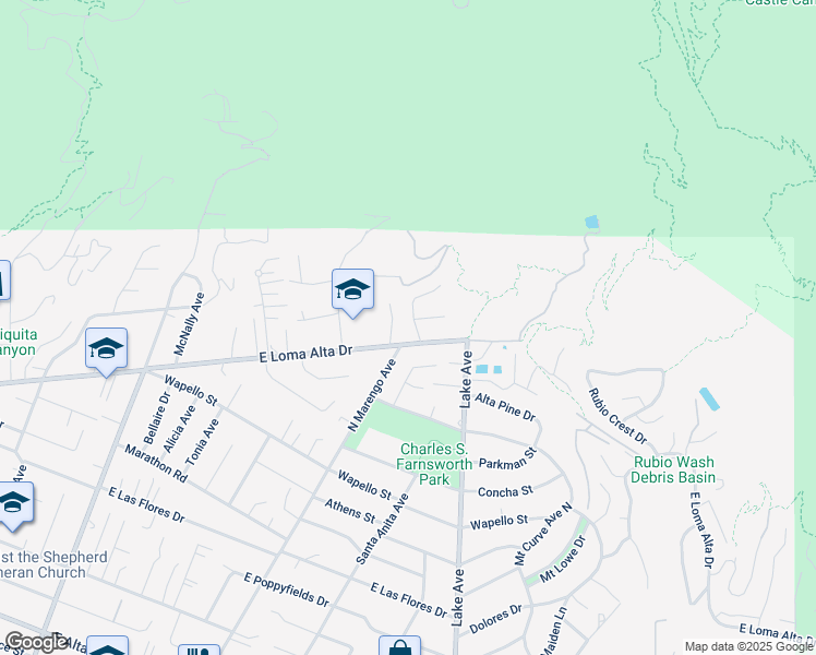 map of restaurants, bars, coffee shops, grocery stores, and more near 3521 Monterosa Drive in Altadena
