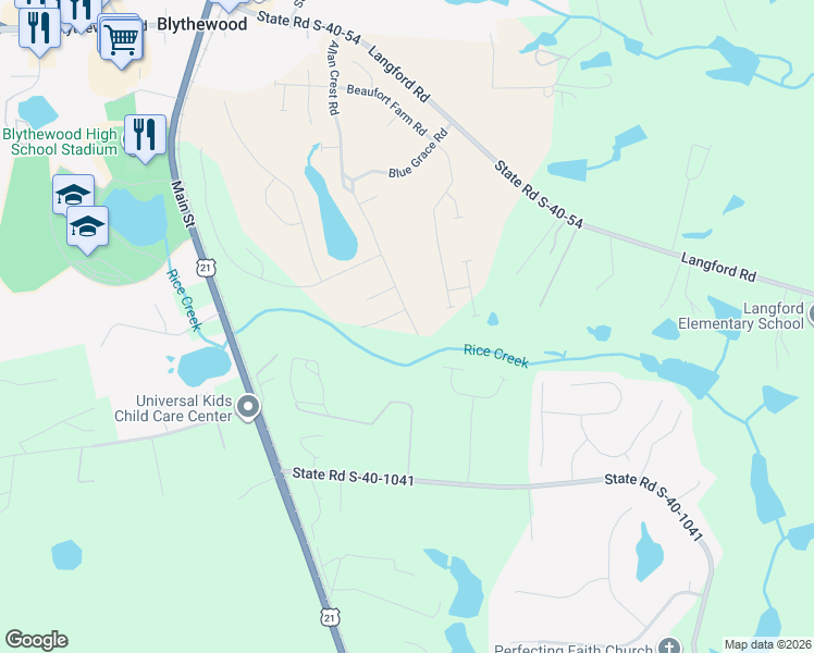 map of restaurants, bars, coffee shops, grocery stores, and more near 2277 Allan Crest Road in Blythewood
