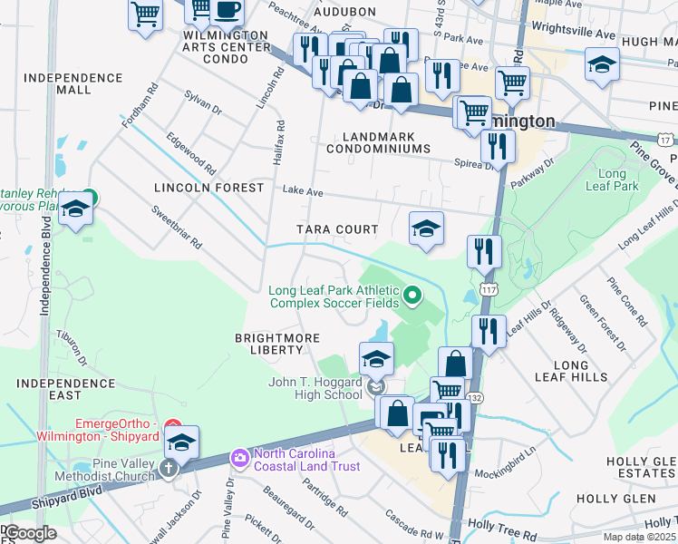 map of restaurants, bars, coffee shops, grocery stores, and more near 4120 Abbington Terrace in Wilmington