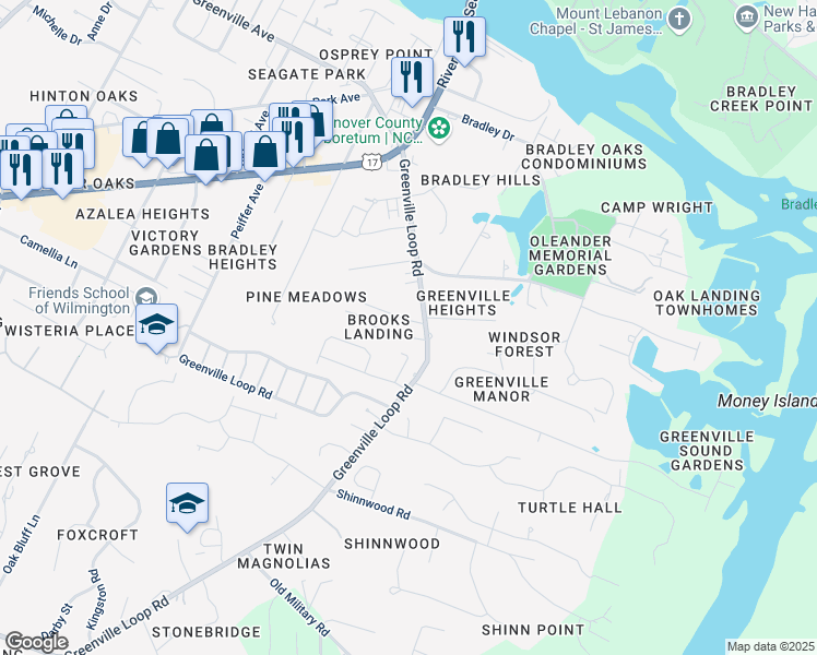 map of restaurants, bars, coffee shops, grocery stores, and more near 6129 Chilcot Ln in Wilmington