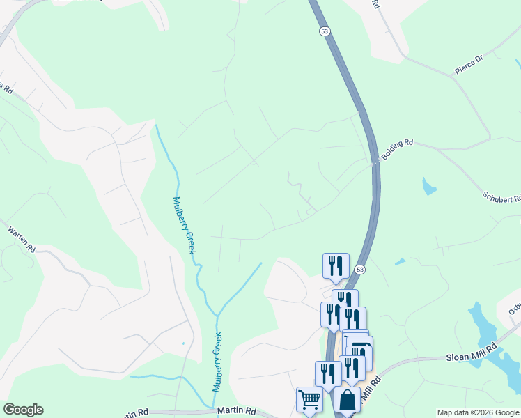 map of restaurants, bars, coffee shops, grocery stores, and more near 3825 Stoney Creek Drive in Flowery Branch