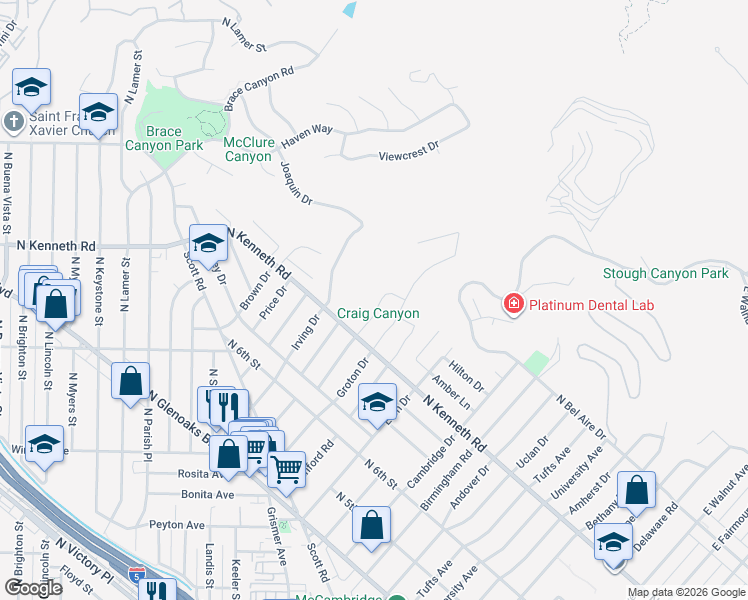 map of restaurants, bars, coffee shops, grocery stores, and more near 837 Stephen Road in Burbank