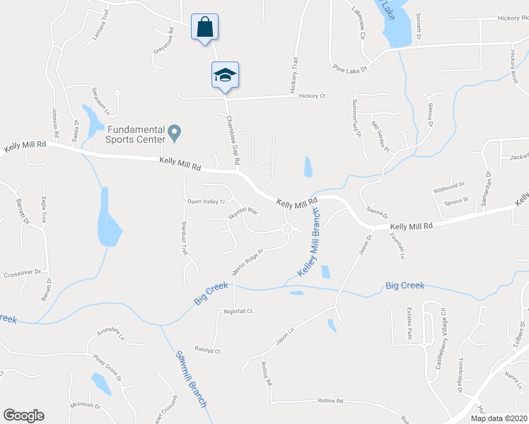 map of restaurants, bars, coffee shops, grocery stores, and more near 1350 Skymist Way in Cumming