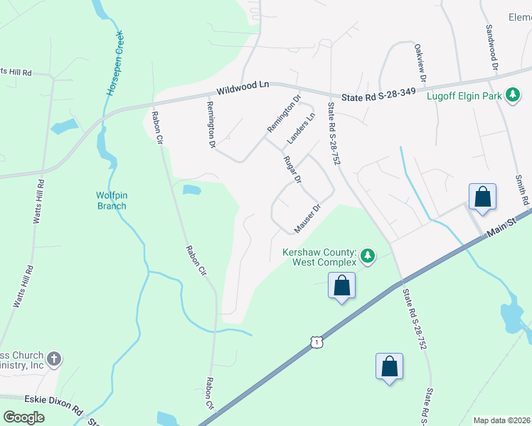 map of restaurants, bars, coffee shops, grocery stores, and more near 22 Mauser Drive in Lugoff