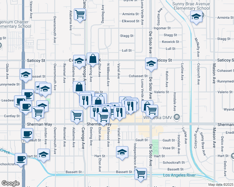 map of restaurants, bars, coffee shops, grocery stores, and more near 7 Valerio Street in Los Angeles