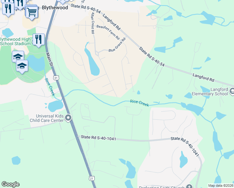 map of restaurants, bars, coffee shops, grocery stores, and more near 2277 Allan Crest Road in Blythewood