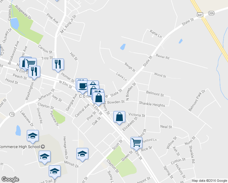 map of restaurants, bars, coffee shops, grocery stores, and more near 209 State St in Commerce
