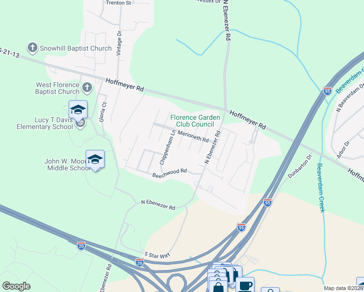 map of restaurants, bars, coffee shops, grocery stores, and more near 408 Somerset Place in Florence