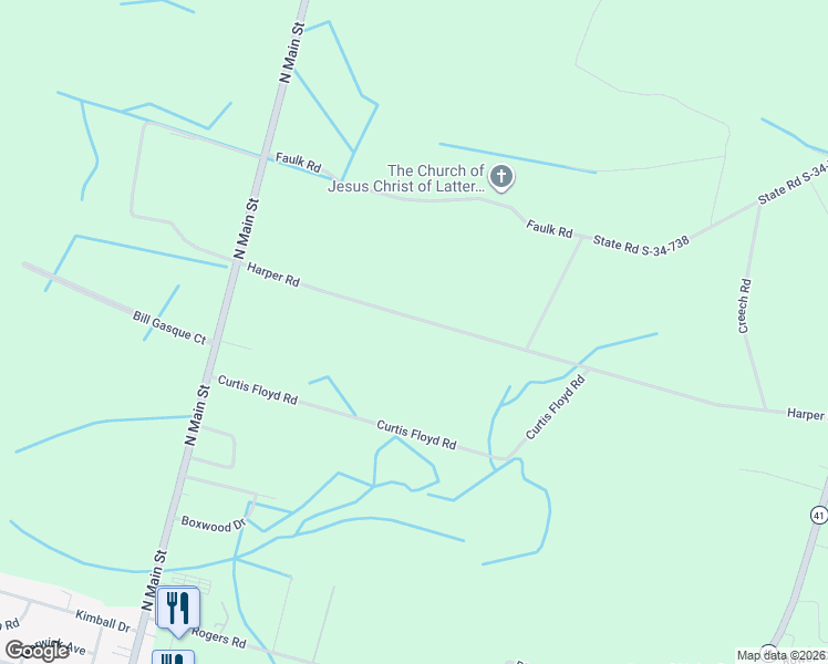 map of restaurants, bars, coffee shops, grocery stores, and more near 174 Harpers Road in Marion