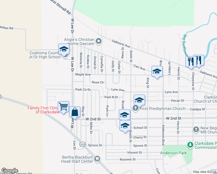 map of restaurants, bars, coffee shops, grocery stores, and more near 1065 Lynn Avenue in Clarksdale