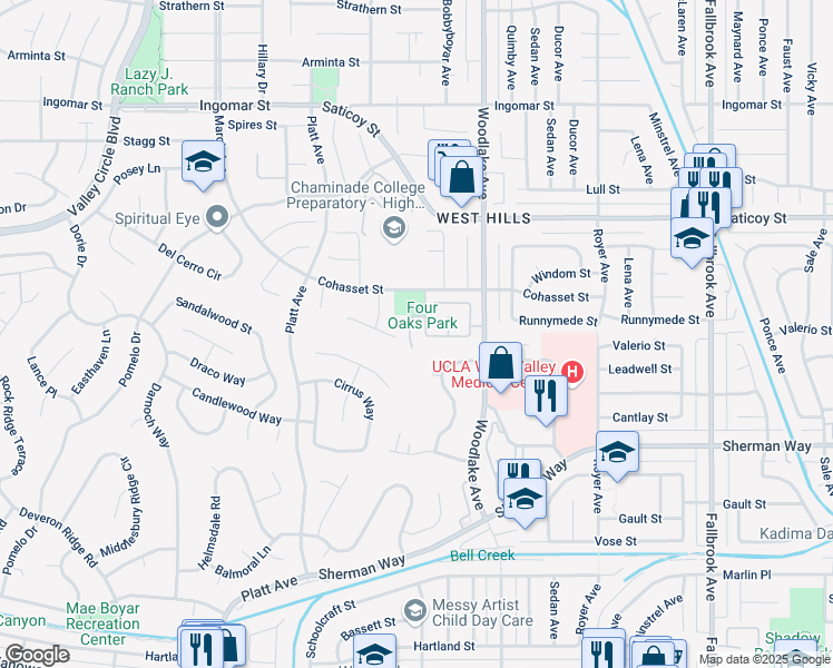 map of restaurants, bars, coffee shops, grocery stores, and more near 7416 Jason Avenue in Los Angeles