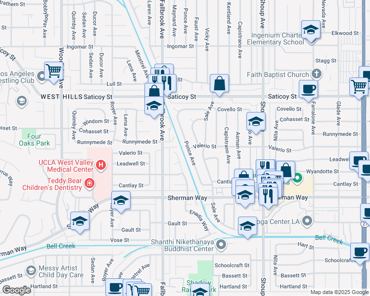 map of restaurants, bars, coffee shops, grocery stores, and more near 7365 Ponce Avenue in Los Angeles