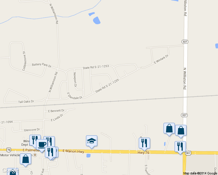 map of restaurants, bars, coffee shops, grocery stores, and more near 3616 State Road S-21-1255 in Florence