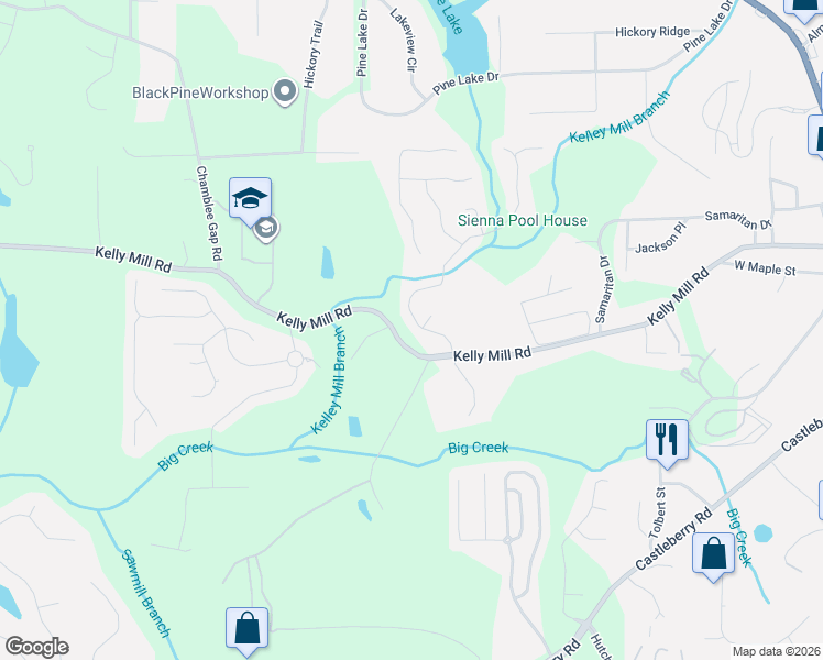 map of restaurants, bars, coffee shops, grocery stores, and more near 615 Sienna Drive in Cumming