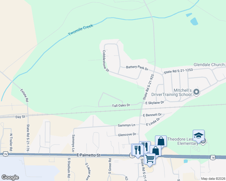 map of restaurants, bars, coffee shops, grocery stores, and more near 2974 Spanish Oak Drive in Florence