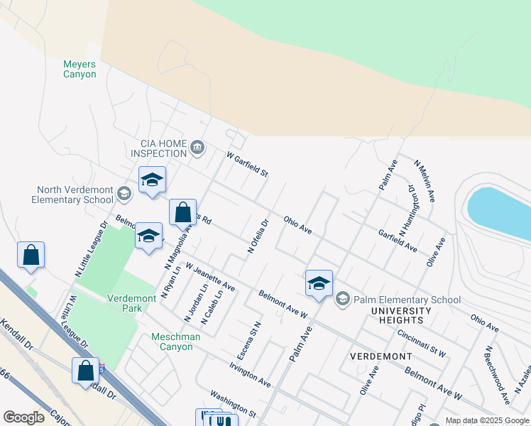 map of restaurants, bars, coffee shops, grocery stores, and more near 6792 North Ofelia Drive in San Bernardino