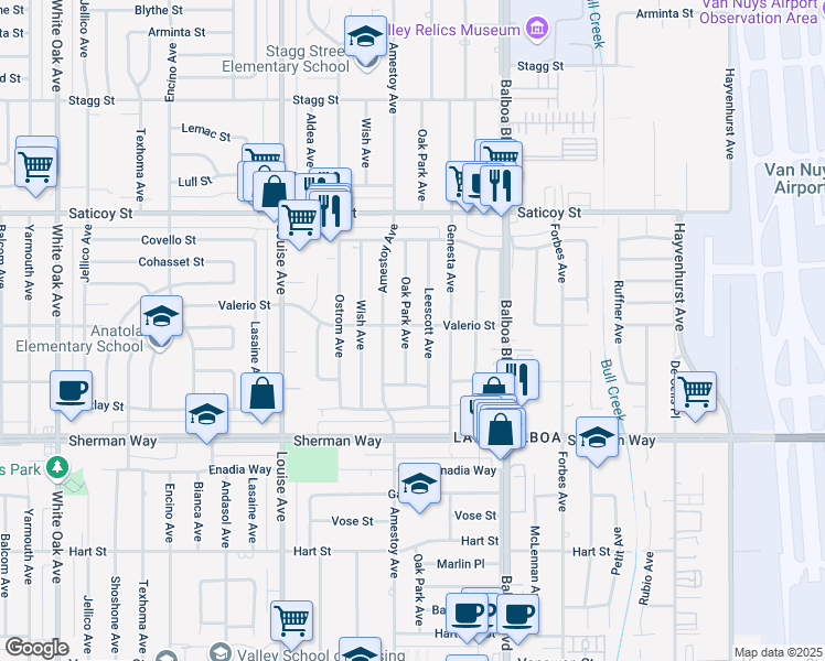 map of restaurants, bars, coffee shops, grocery stores, and more near 7357 Leescott Avenue in Los Angeles