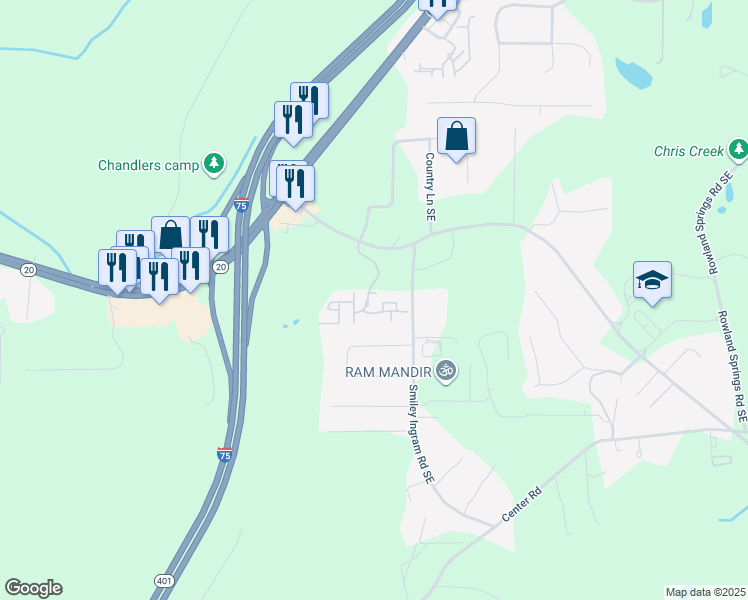 map of restaurants, bars, coffee shops, grocery stores, and more near 91 Somerset Club Drive Southeast in Cartersville