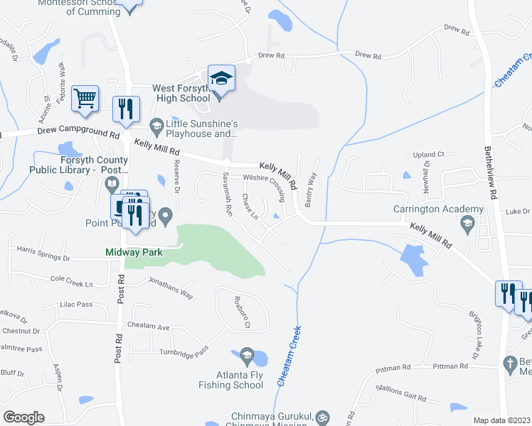 map of restaurants, bars, coffee shops, grocery stores, and more near 5010 Lloyd Lane in Cumming