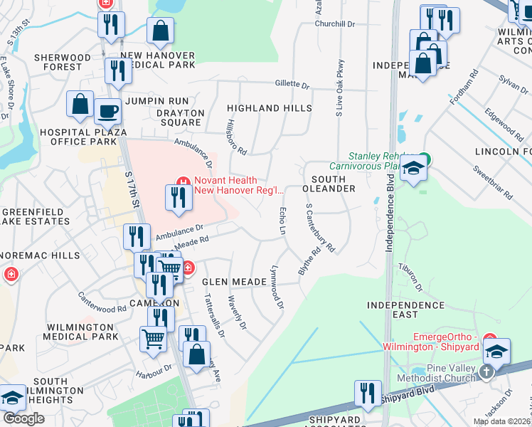 map of restaurants, bars, coffee shops, grocery stores, and more near 2137 Gloucester Place in Wilmington