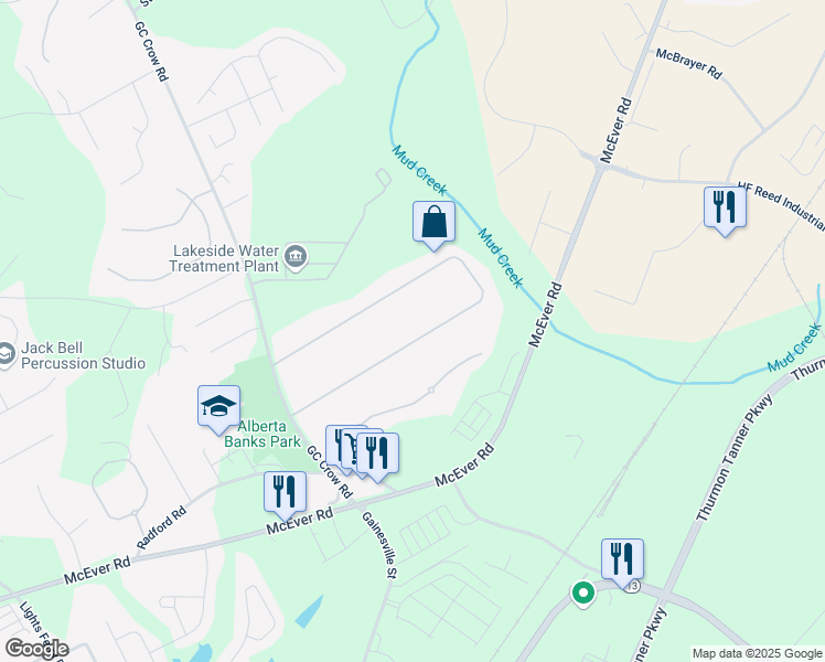 map of restaurants, bars, coffee shops, grocery stores, and more near 5625 Newberry Point Drive in Flowery Branch