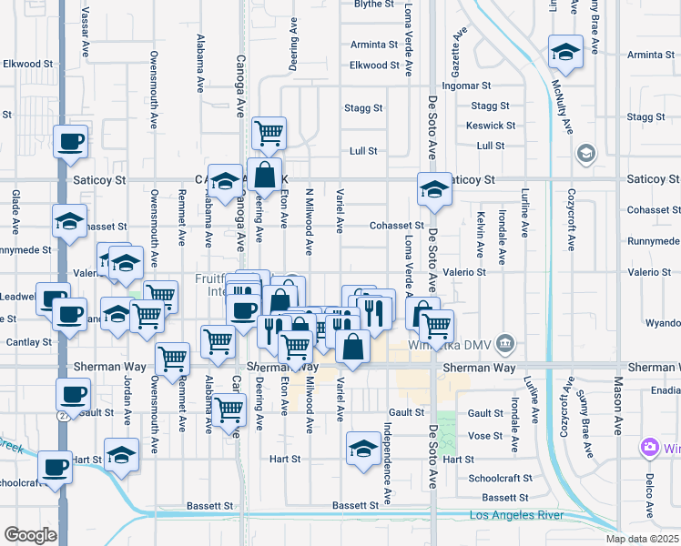 map of restaurants, bars, coffee shops, grocery stores, and more near 7 Valerio Street in Los Angeles