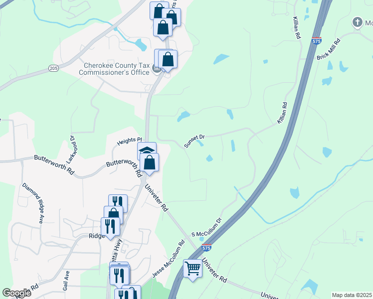 map of restaurants, bars, coffee shops, grocery stores, and more near 410 Dogwood Drive in Canton