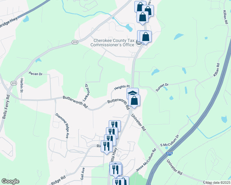 map of restaurants, bars, coffee shops, grocery stores, and more near 202 Heights Place in Canton