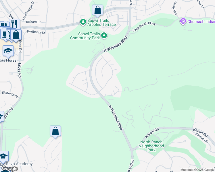 map of restaurants, bars, coffee shops, grocery stores, and more near 2740 Rainfield Avenue in Westlake Village