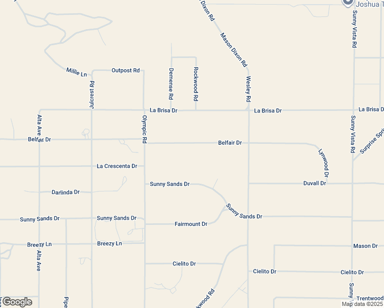 map of restaurants, bars, coffee shops, grocery stores, and more near Belfair Drive in Joshua Tree