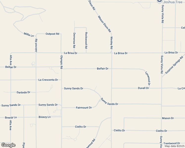 map of restaurants, bars, coffee shops, grocery stores, and more near Belfair Drive in Joshua Tree